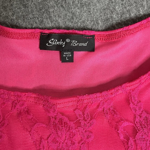 Slinky Brand Hot Pink Sleeveless Lace Tank Top Lined Womens Large Office Siren - Picture 6 of 8